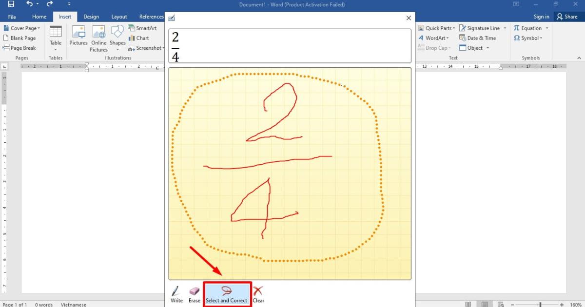 Cách tạo phân số trong word bằng công cụ Ink Equation bước 2