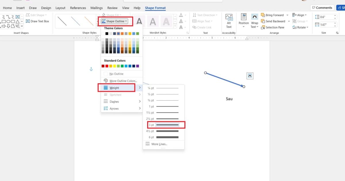 Thay đổi độ dày cho mũi tên