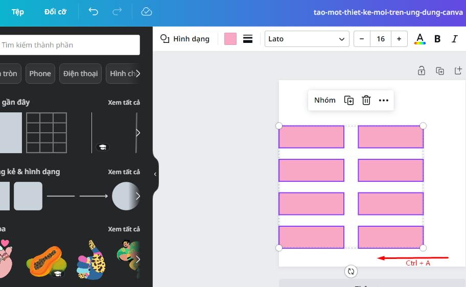 Cách thay đổi kích thước của bảng trong Canva