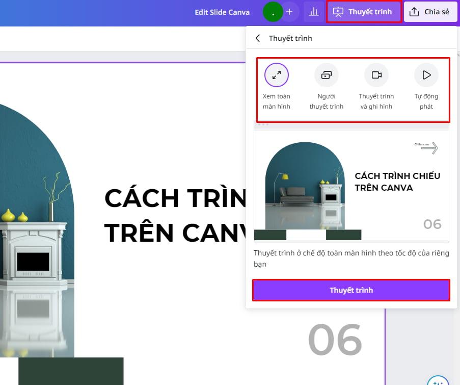 Cách trình chiếu trên Canva với 4 lựa chọn