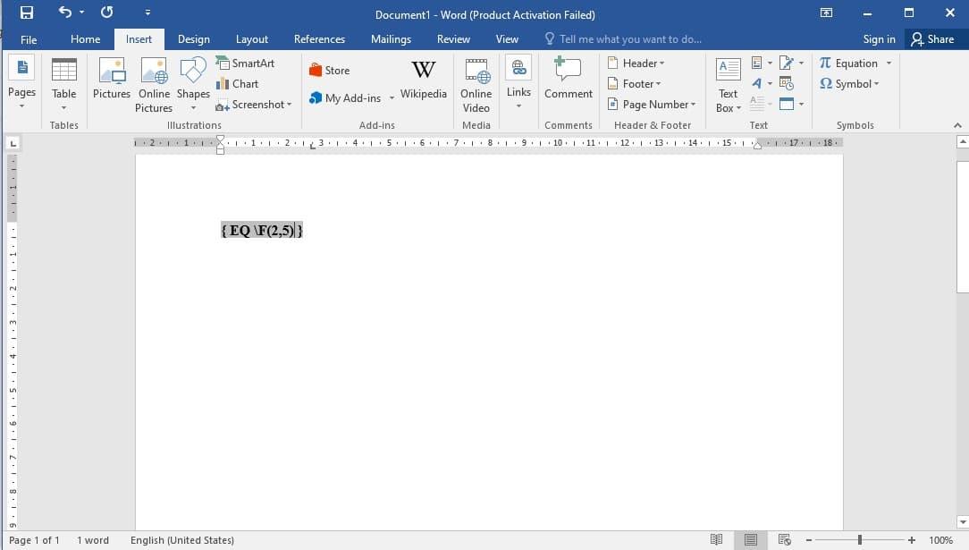 Cách viết phân số trong Word bằng phím tắt bước 2