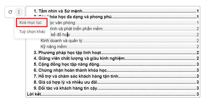 Cách xóa mục lục trong Google Docs