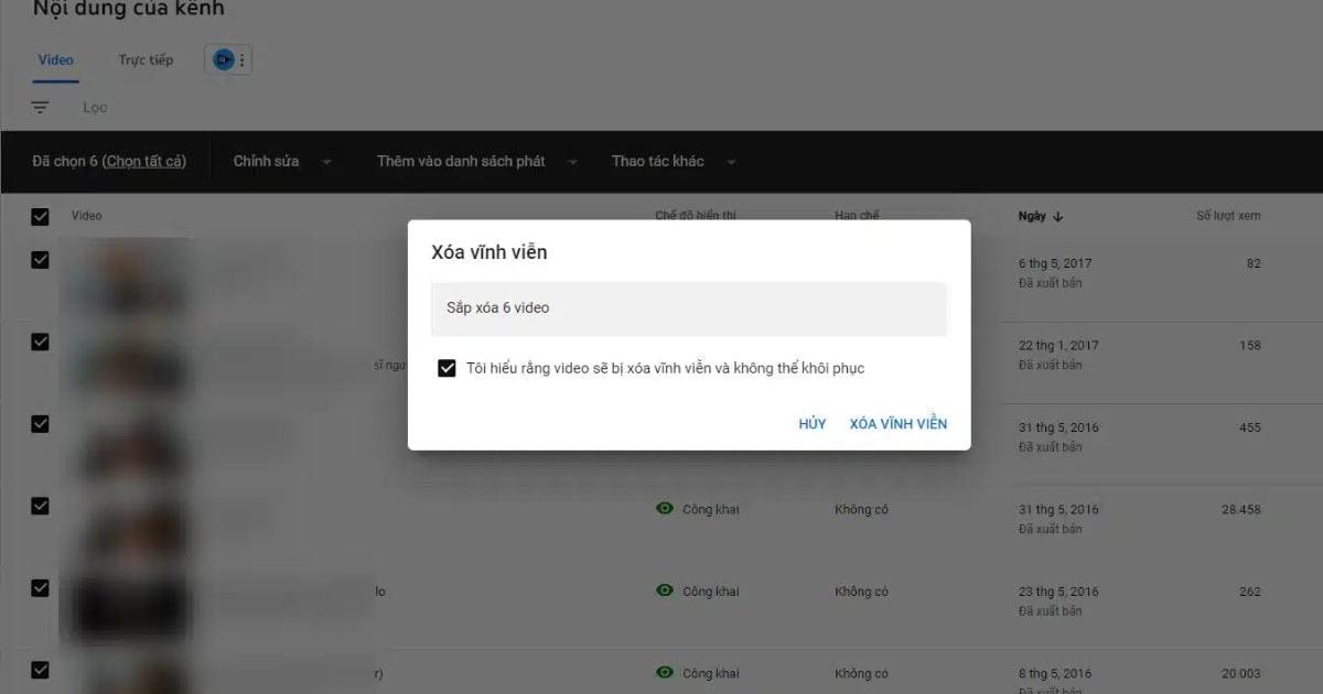Cách xóa video mình đăng trên Youtube bằng máy tính bước 5