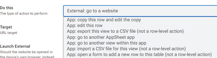 Navigation action types