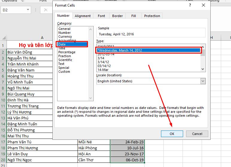 Cài đặt định dạng Date cho dữ liệu
