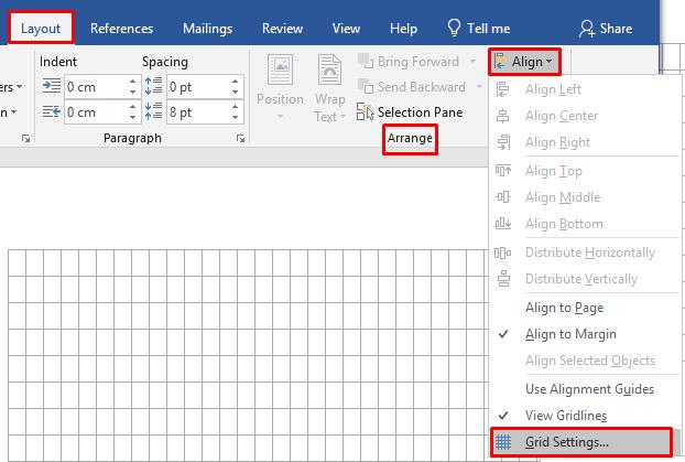 cách vẽ lưu đồ trong word với cài đặt đường lưới