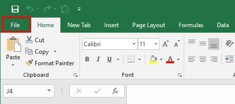 Mở menu file trong Excel