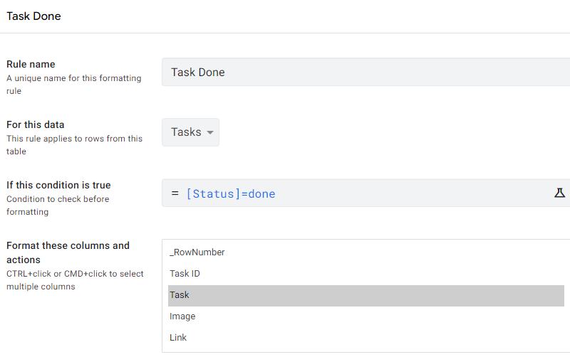 Các cài đặt trong format rules