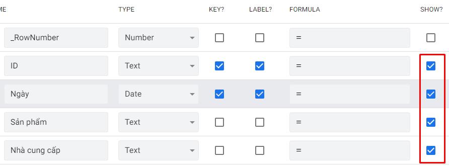 Chọn hiển thị các thành phần trên ứng dụng