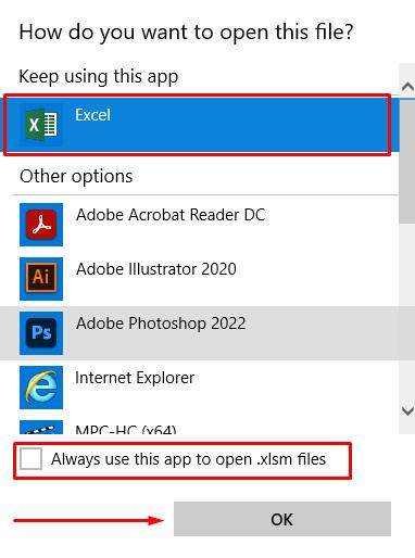 Chọn Excel là ứng dụng mặc định khi mở tệp CSV