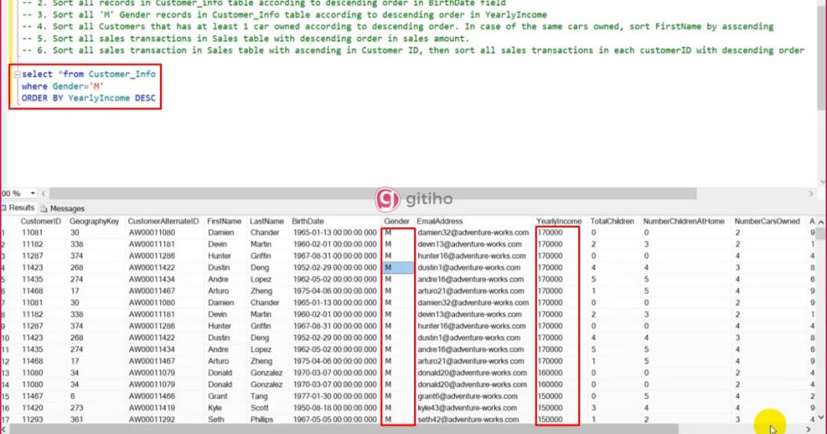 Ví dụ câu lệnh ORDER BY với mệnh đề điều kiện WHERE 1