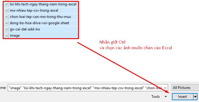 Chèn nhiều ảnh vào Excel cùng lúc