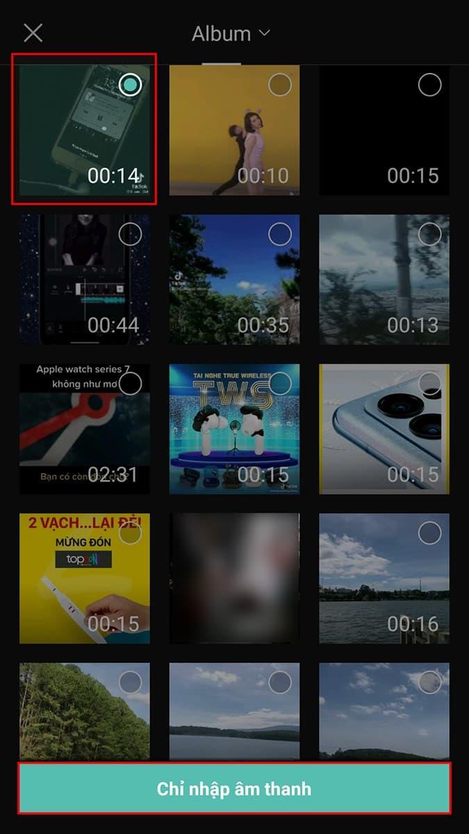Chỉ nhập âm thanh với video trích xuất