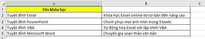 Chia dữ liệu thành hai cột trong Excel hoàn tất