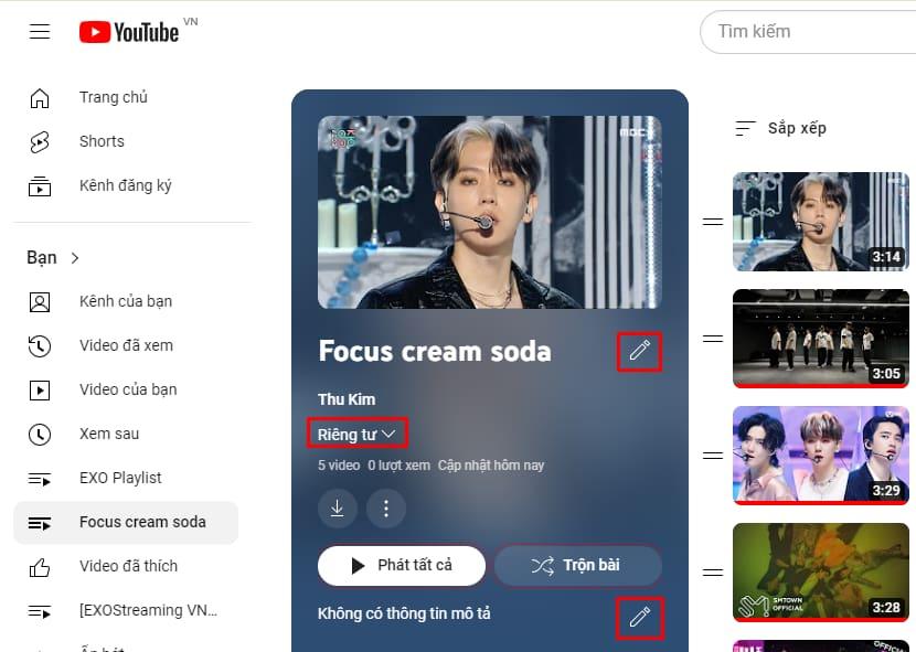 Chỉnh sửa danh sách phát youtube trên máy tính 2