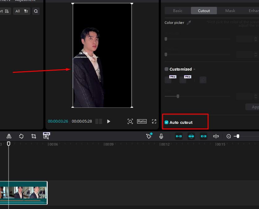 Chọn Auto Cutout để xóa phông cho video