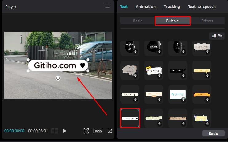 Chọn bong bóng khung cho văn bản