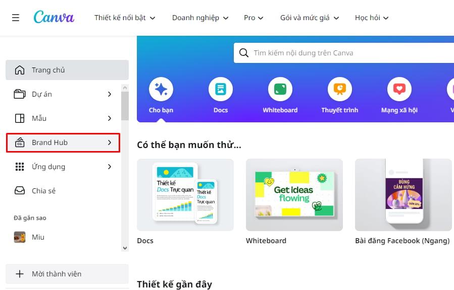 Chọn Brand Hub để bắt đầu tùy chỉnh bộ thương hiệu