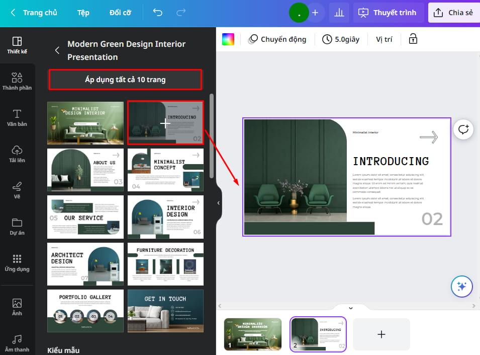 chọn các trang slide mẫu
