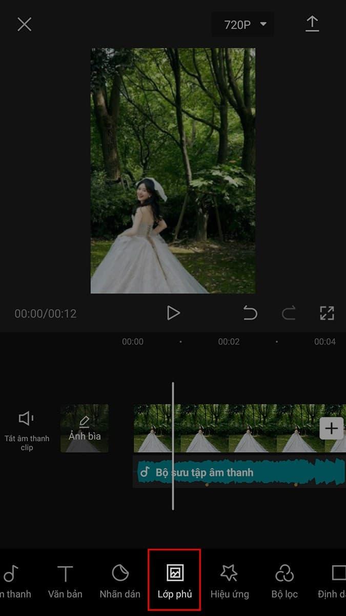 Chọn công cụ thêm lớp phủ