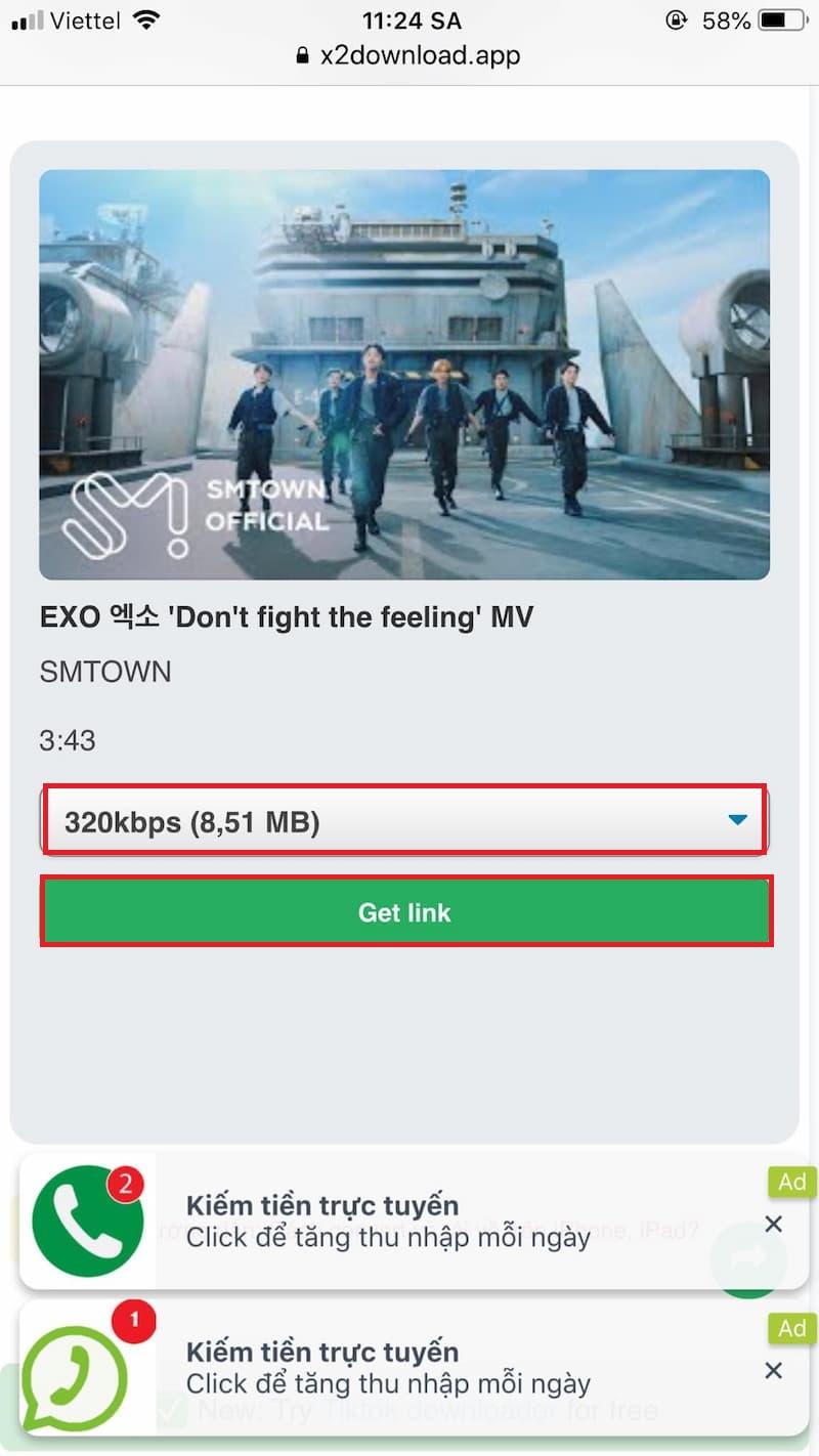 Chon định dạng âm thanh tải xuống