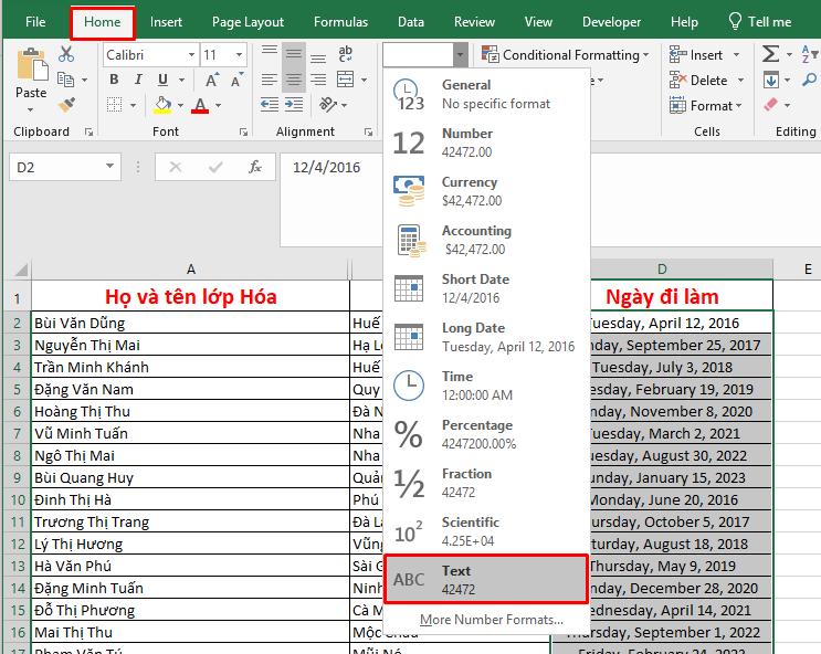 Chọn định dạng Text