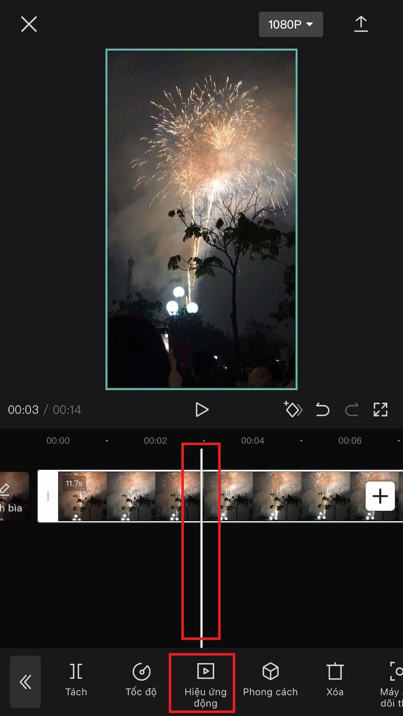 Chọn hiệu ứng động trên thanh công cụ