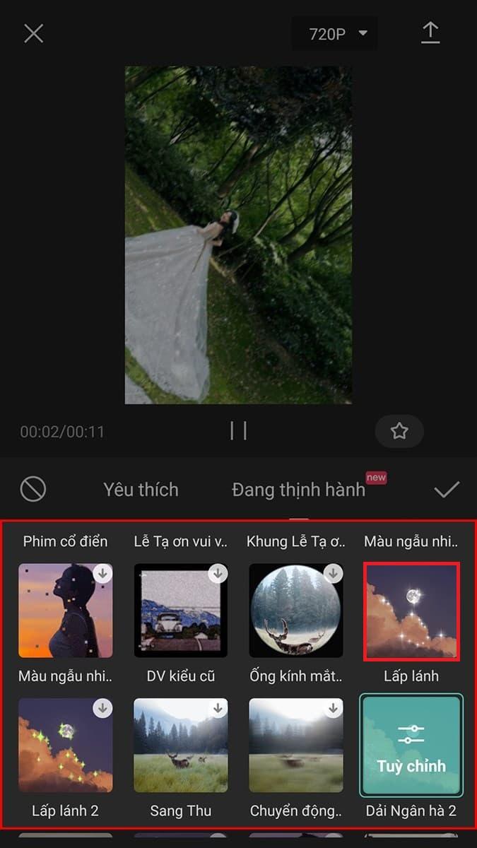 Chọn hiệu ứng lấp lánh cho video