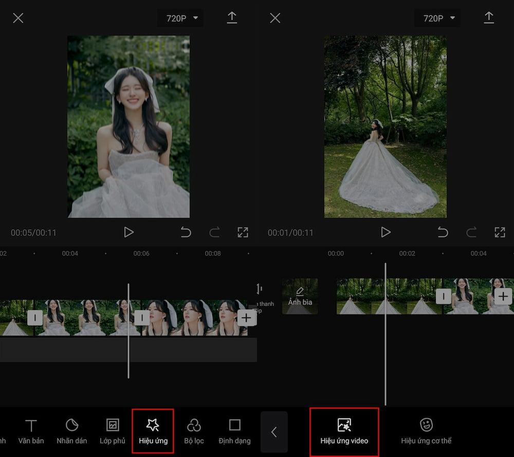 Chọn hiệu ứng video Capcut