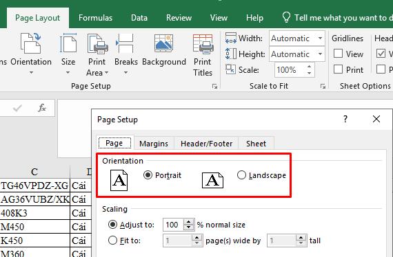 Chọn in theo chiều ngang hoặc chiều dọc