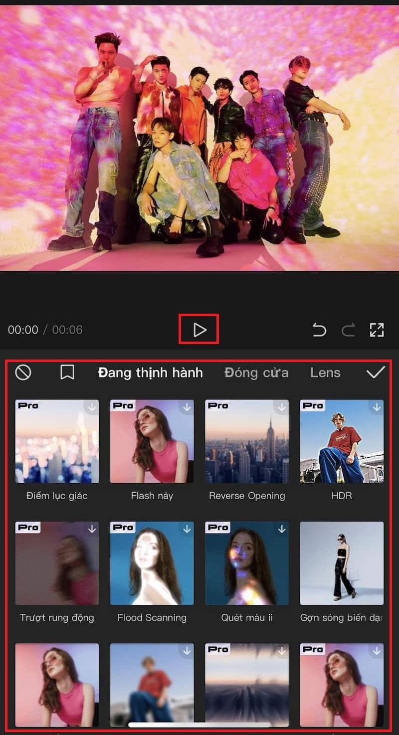 Chọn kiểu hiệu ứng có sẵn cho video