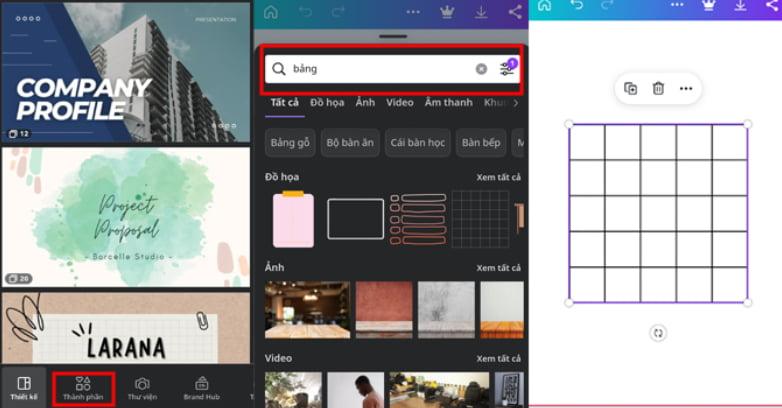 Chọn mẫu bảng trên ứng dụng Canva
