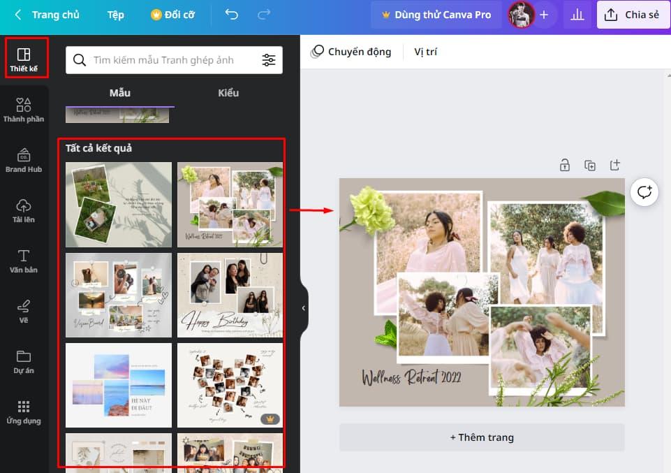 Chọn mẫu khung ghép ảnh