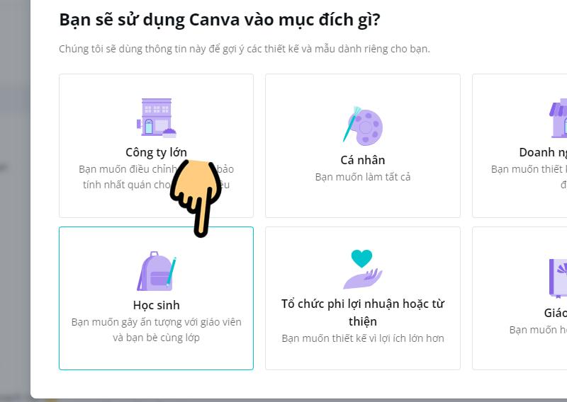 Chọn mục đích sử dụng cho Canva Edu