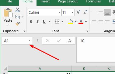 Chọn ô A1 trong Name Box