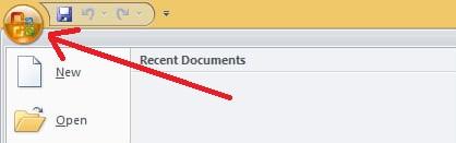 chọn Office Button trong Excel