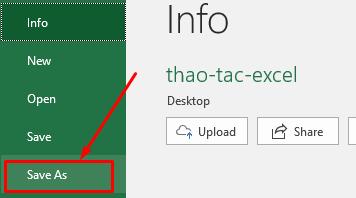 Chọn save as trong Excel