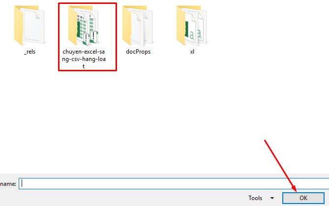 Chọn thư mục chứa tệp CSV muốn đổi sang xls