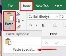 tính năng Paste Special