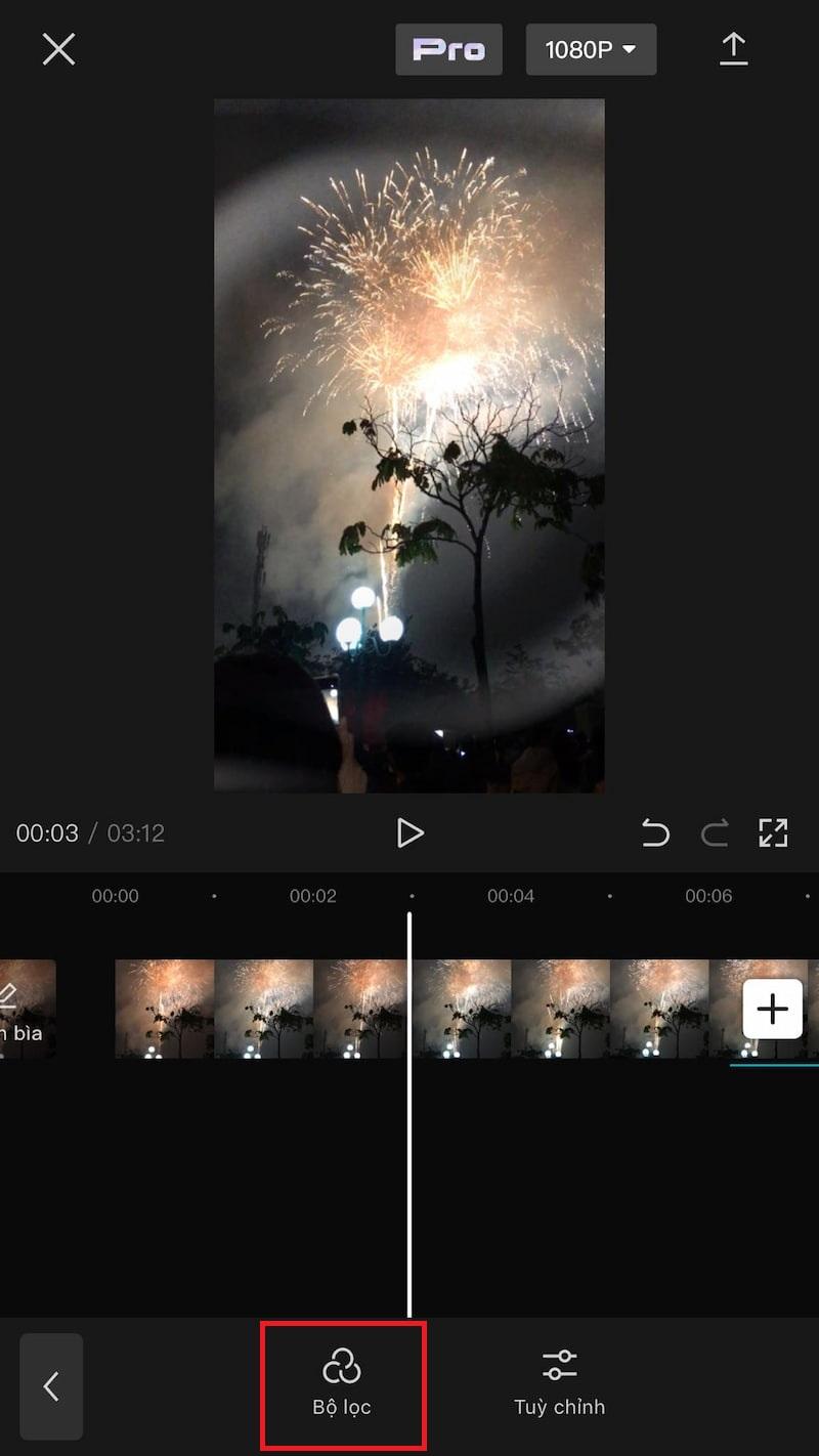 Chọn tính năng thêm Bộ lọc cho video trên thanh công cụ