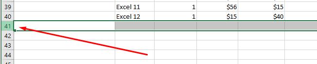 Chọn vào hàng cuối cùng không chứa dữ liệu