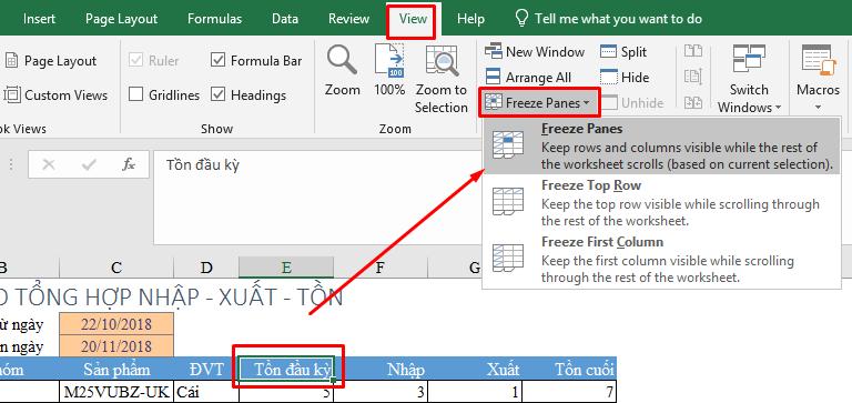 Cách cố định hàng và cột trong Excel 1