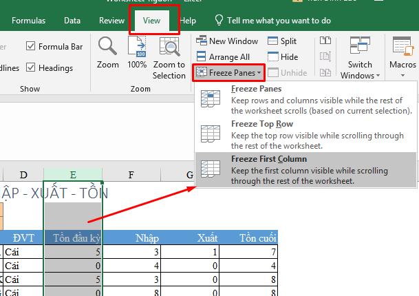 Cách cố định nhiều cột trong Excel bằng Freeze 2