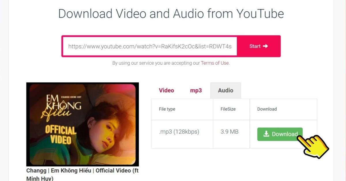 công cụ tách nhạc Youtube y2mate.com 3