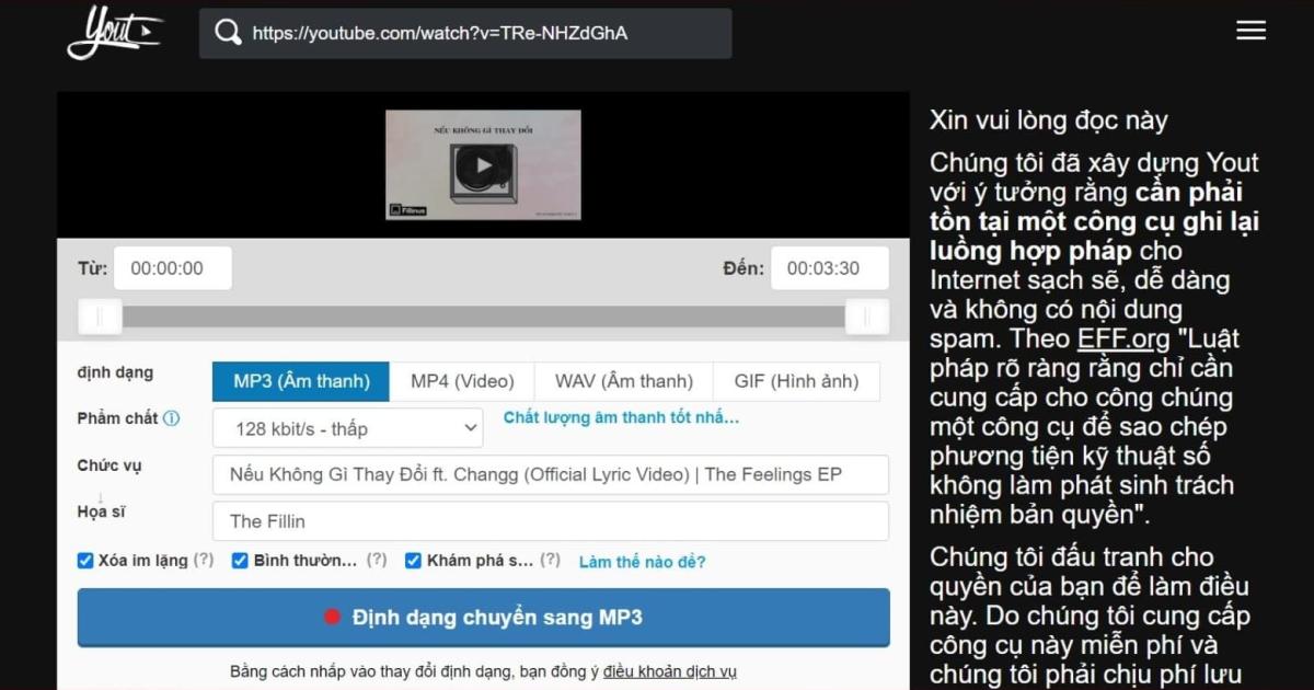 công cụ tách nhạc Youtube Yout.com 2
