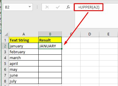 Nhập hàm upper vào ô đầu tiên