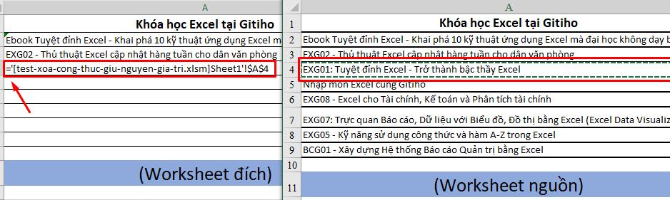 Cập nhật dữ liệu thủ công từ các sheet trong các file Excel khác nhau bằng công thức 2