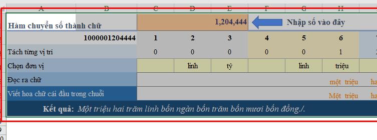 Copy công thức đọc số tiền bằng chữ trong Excel trong file đính kèm của chúng tôi