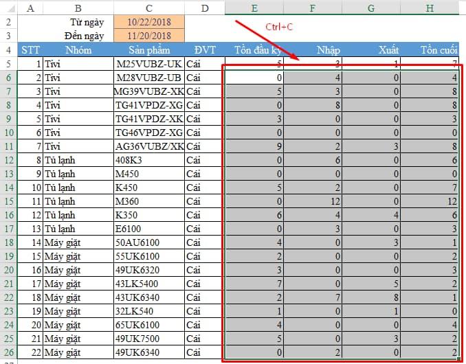 Copy ô E6 đến H26
