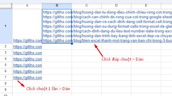 cách sử dụng Google Sheet khi dán dữ liệu vào trang tính